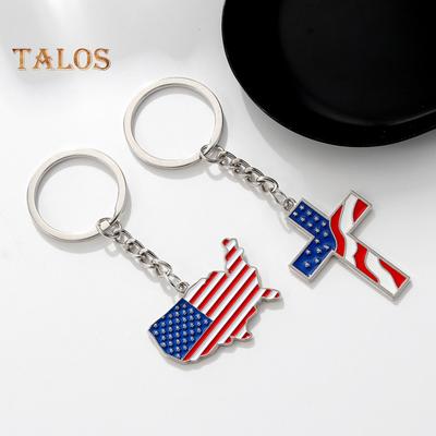1/4Pcs Keep America Great Again Keychain Cross Goddess Shape US Flag Pattern Metal Keyring for Political Enthusiasts
