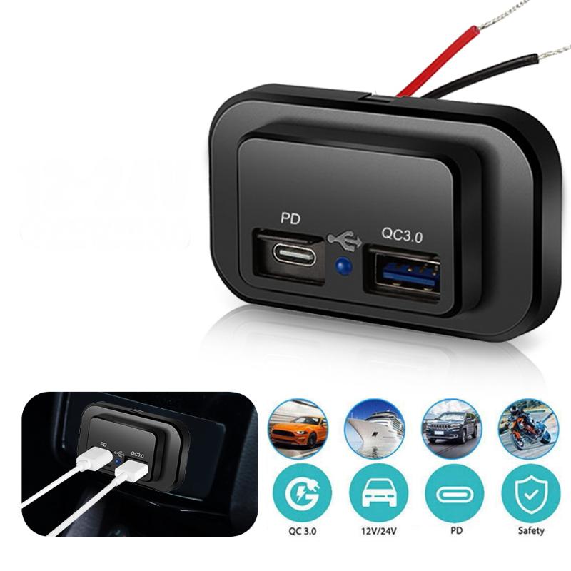 1 Set 18W Qc3.0 Usb A Port & 30W Pd Usb C Port 12V Rv Usb Outlet Charging Socket Panel With Led Light For Car Marine