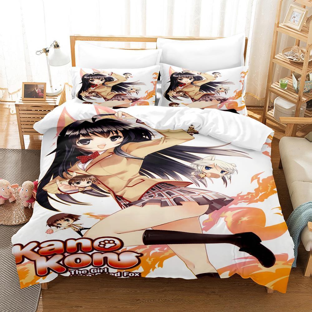 3D Printing Anime Kawaii Girls Kanokon Bedding Set Single Twin Full Queen King Size Bed Set Adult Kid Bedroom Duvet Cover Sets