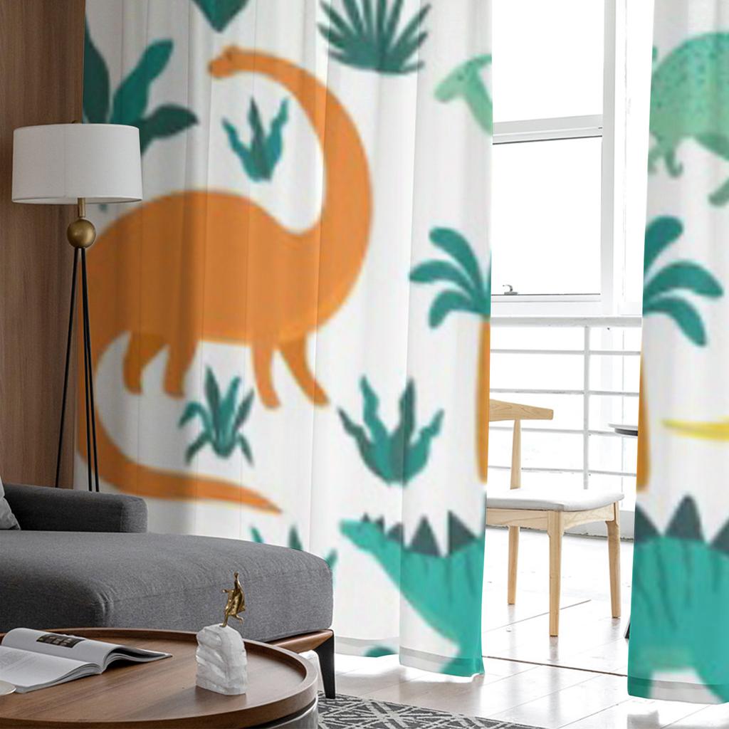 Dinosaurs Tropical Leaves Flowers Tulle Curtains For Living Room Sheer Curtain Bedroom Veil Organza Decorative Window Treatments
