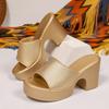 High-heeled Flip-flops Summer New Round Toe Open-toe Platform Non-slip Wear-resistant Block Heel Shoes