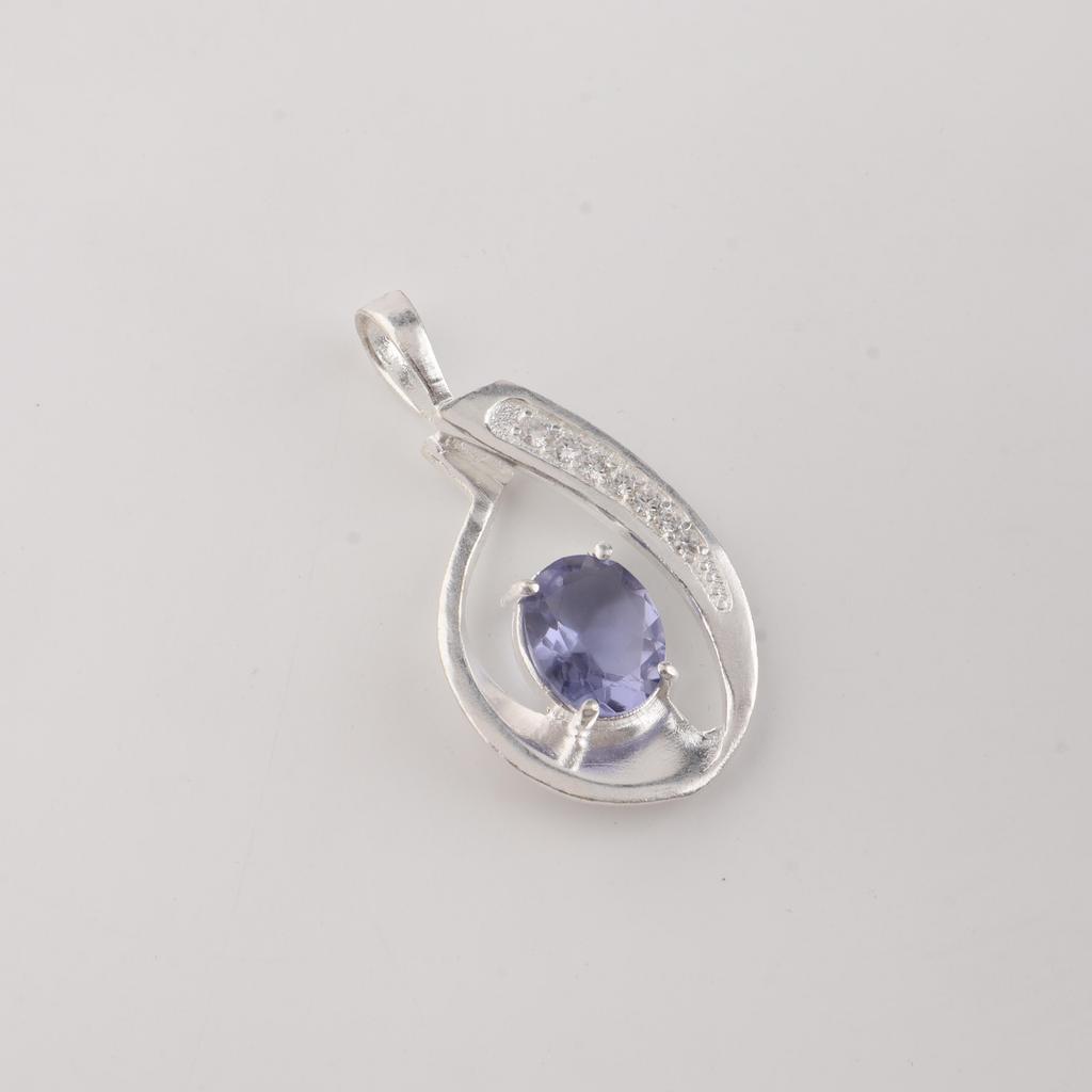 Iolite Gemstone 925 Sterling Silver Women Jewelry Partywear Necklace Pendant 1.4" Birthday Gift For Wife/Her CZP-16-14