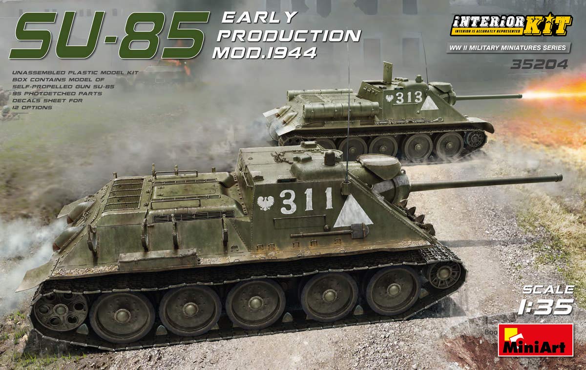 

Miniart Scale Soviet 1944 Early Production Full Interior Reproduction Kit Plastic Model Kit MA35204 1/35 SU-85 MOD.