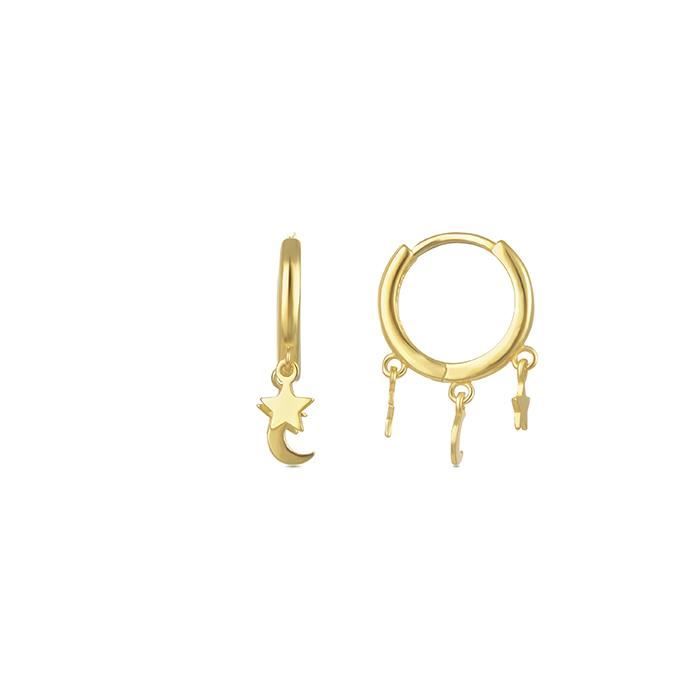 Boucles D'oreilles Saifily Argent 925 Plaqué Or Jaune 18 Carats