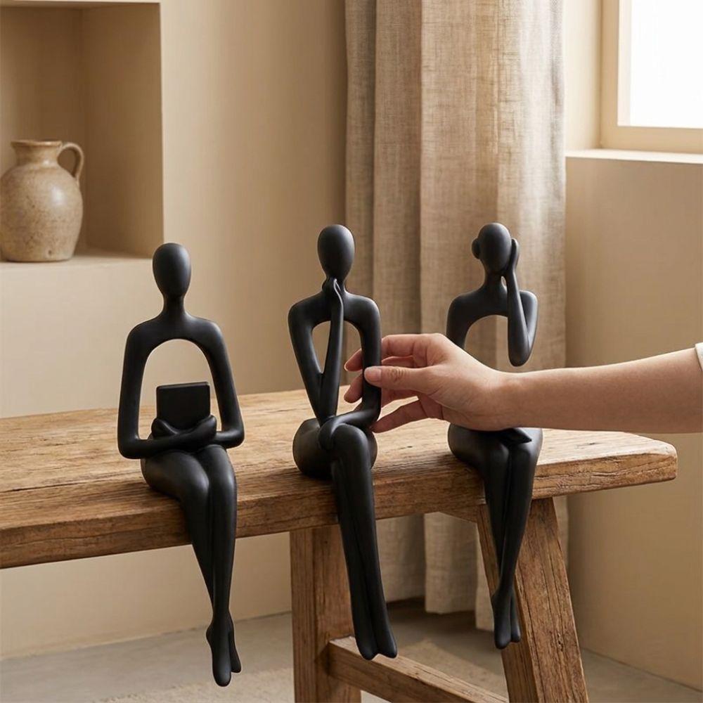 3Pcs 3D Printed Thinking Figurine Edge Sitter Decor Long Leg Figure Art Ornament  Gift Idea