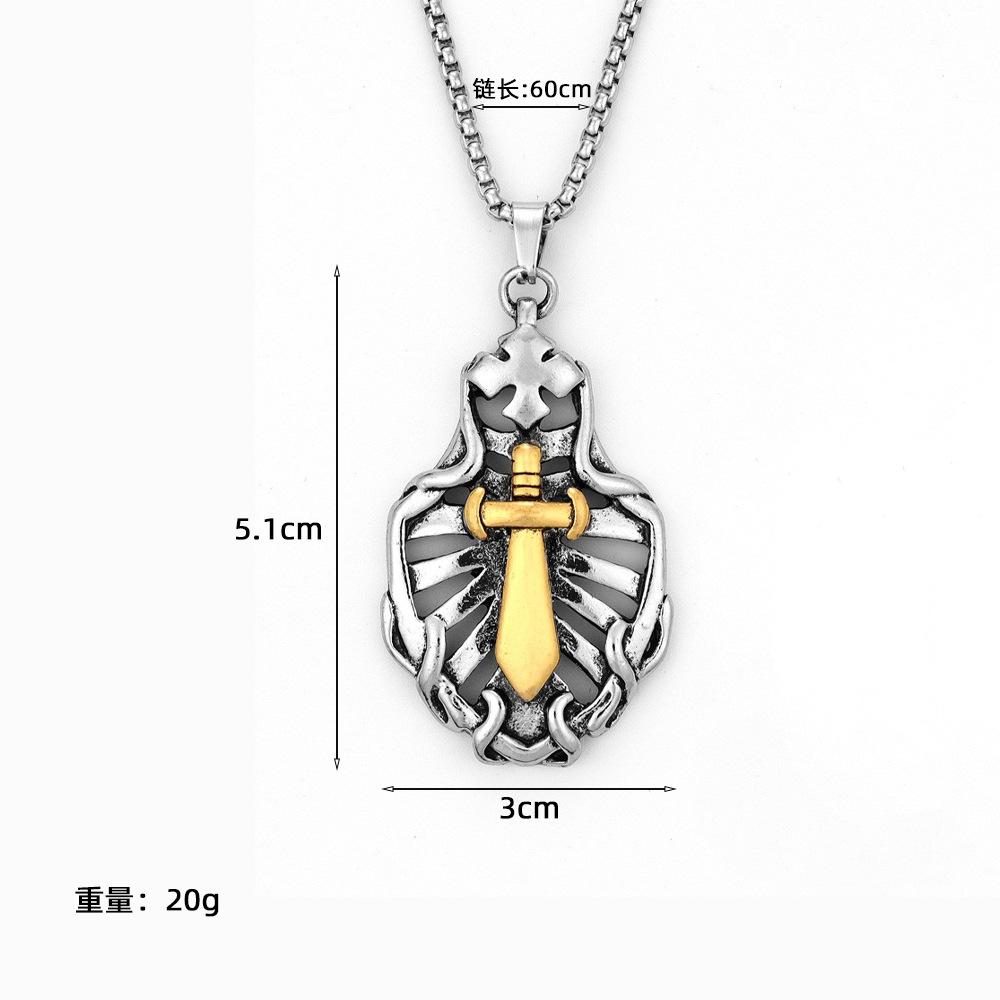Pendentif Collier Croix d'Épée Creuse pour Homme Punk Rock Rétro Vieux Bijoux