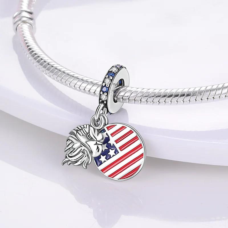 Original Charmscopper American Flag Eagle Beads Fit Charms Platabracelets For Women Jewelry Making Diy Fine Gifts