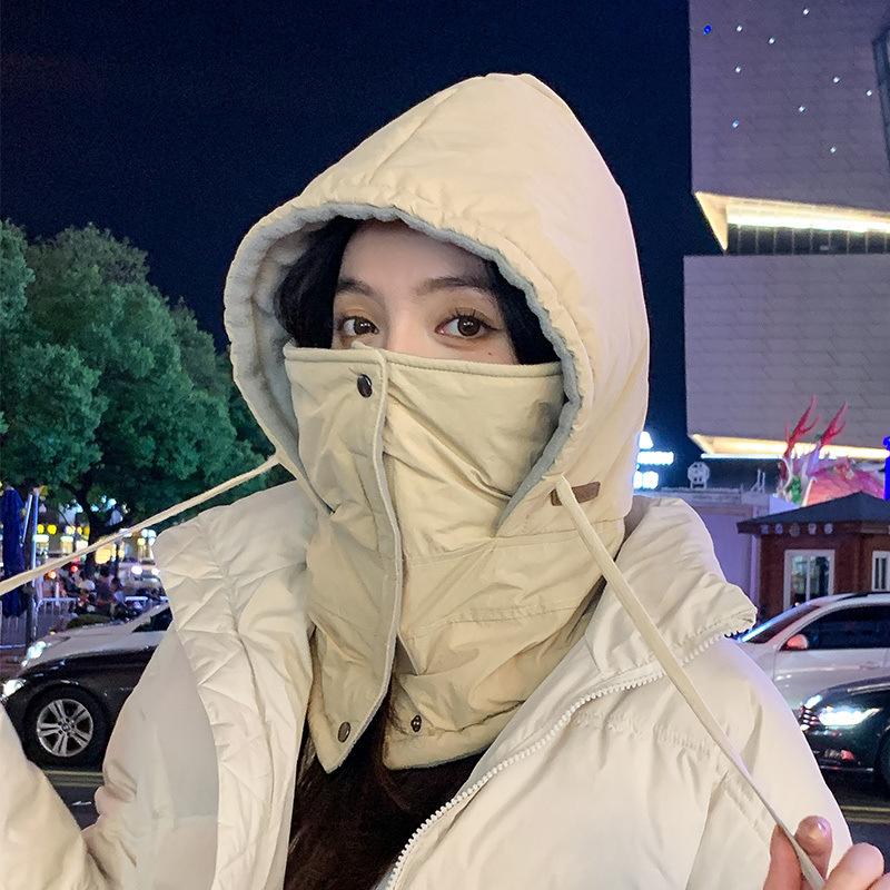 Unisex Winter Cycling Solid Color Windproof Cap With Neck Warmer Integrated Mask Hat Scarf Set For Skiing And Cold Weather