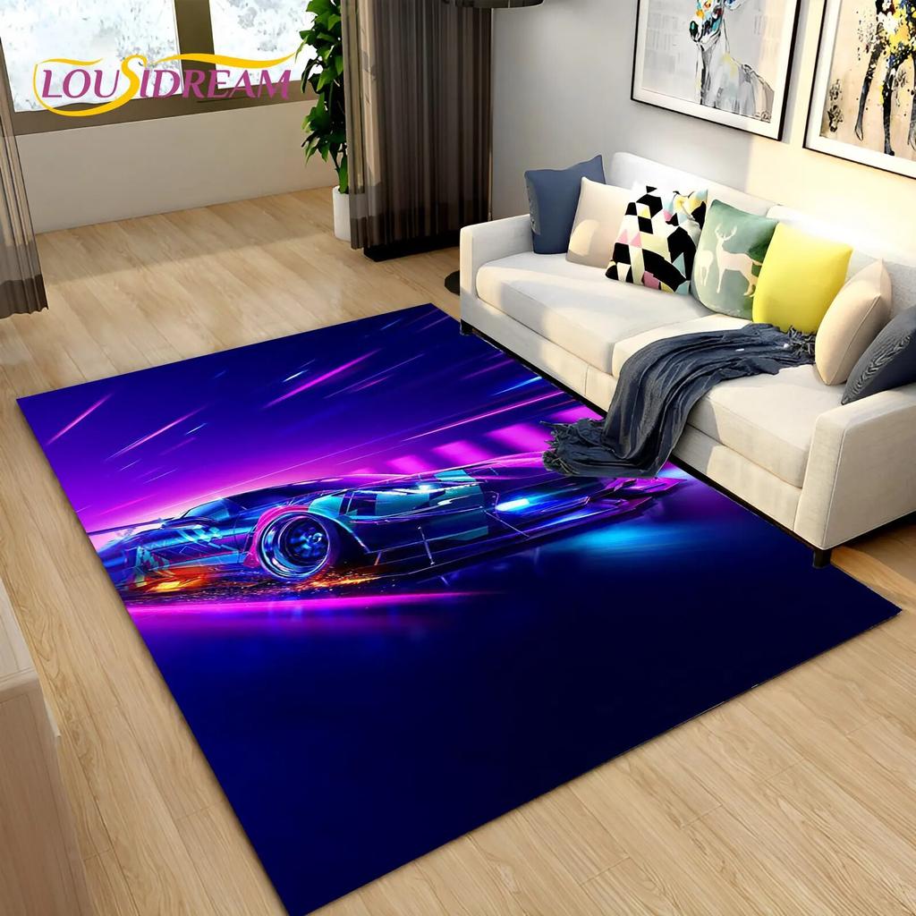 3D Racing Sports Car Soft Area Rug Large,Carpet Rug for Home Living Room Bedroom Sofa Doormat Decor,Kid Play Non-slip Floor Mat