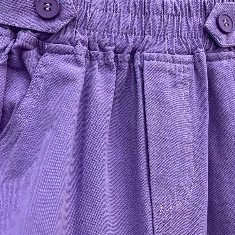 Women's Purple Cotton High-Waist Sporty Shorts - Japanese Style, Versatile, Slimming, Casual Summer Wear
