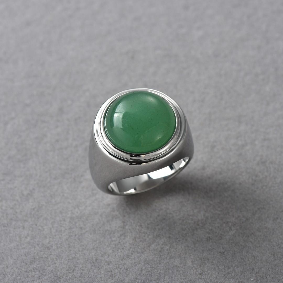 

Fashion Retro Premium Metal Copper Plated Platinum Inlaid Green Dongling Ring Tide Niche Design Temperament Personalized Ring No. 7