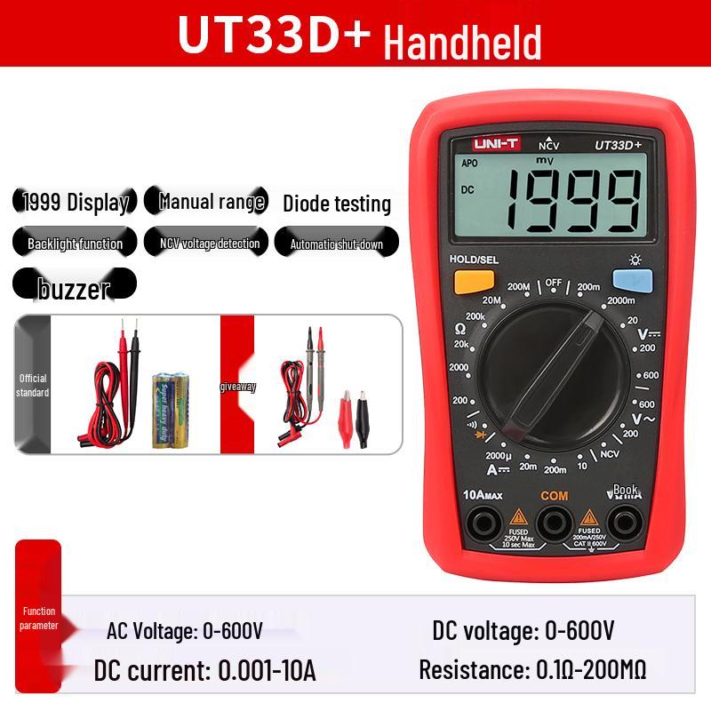 UNI-T UT33B+ Hochpräzises Smart Digitalmultimeter - Mini Anti-Burn Spannungsprüfer für Elektriker