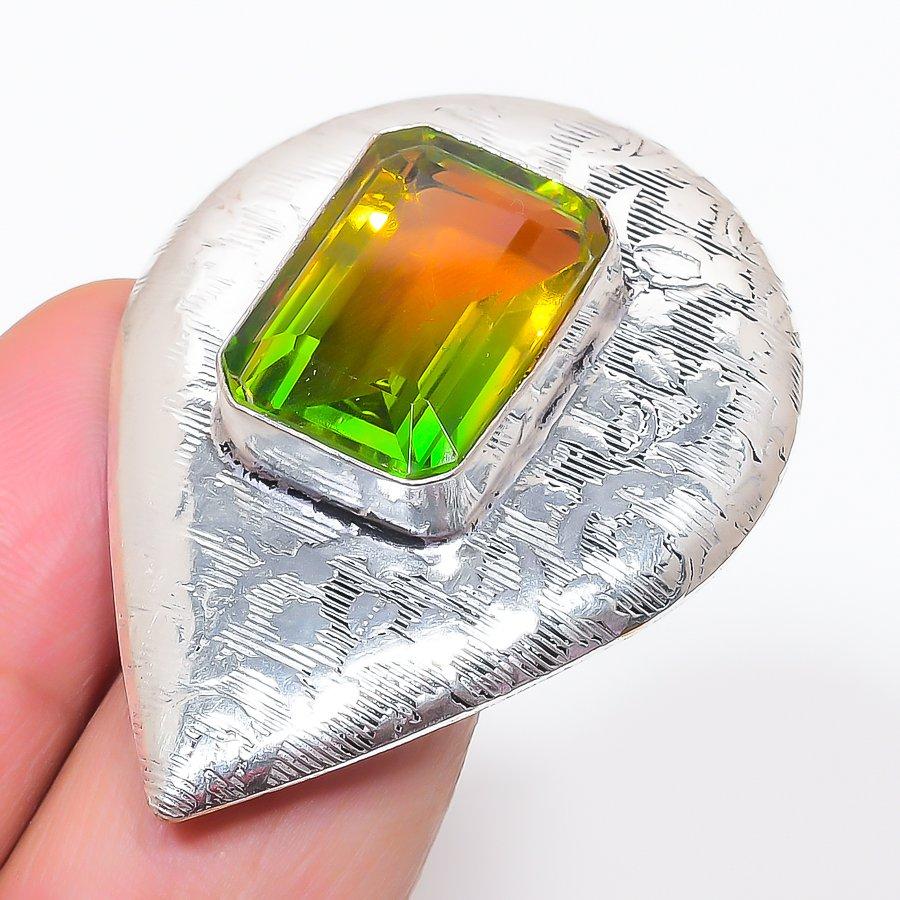 

Кольцо из стерлингового серебра 925 пробы с натуральным двухцветным турмалином, размер 7 n3m69