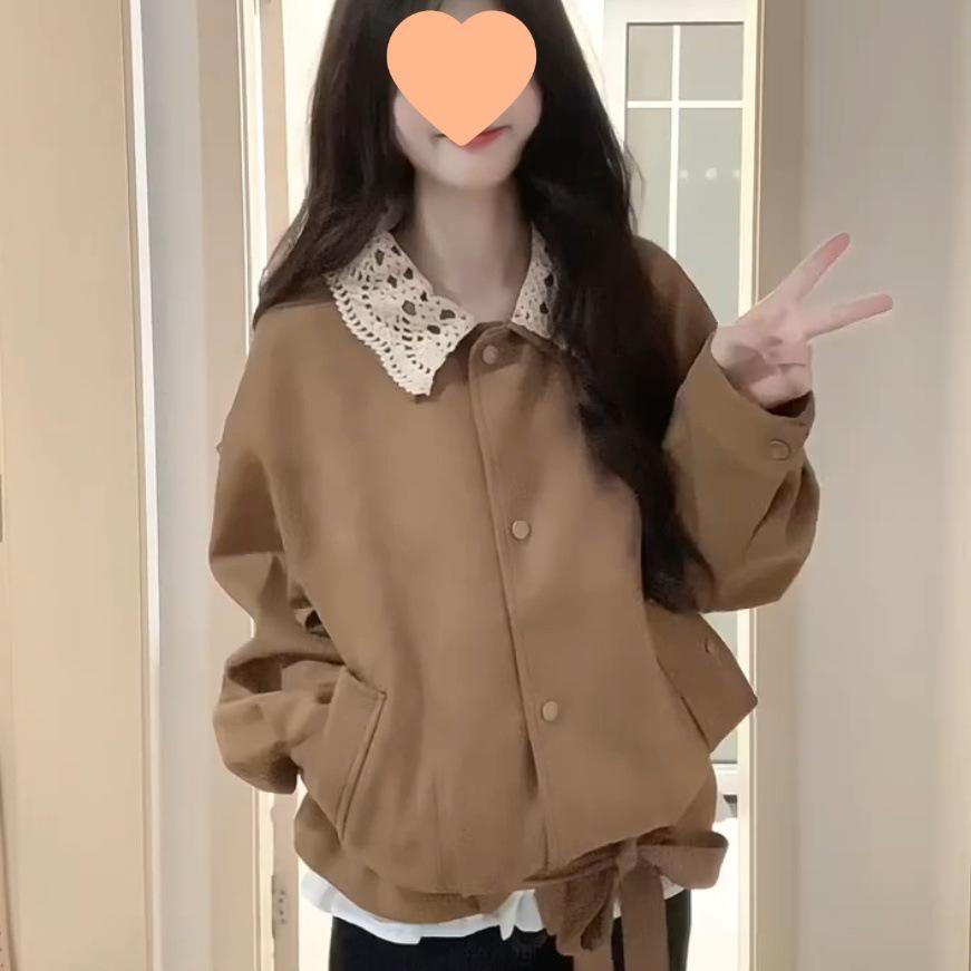 Women's Retro Maillard Brown Jacket - Autumn/Winter 2025, Korean Style Top