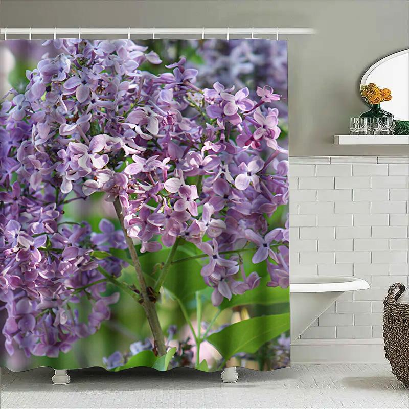 Beautiful Lavender Flowers Shower Curtain High-Quality Decorative Home Textile For Bathroom Pink Purple Floral Print Perfect Gif