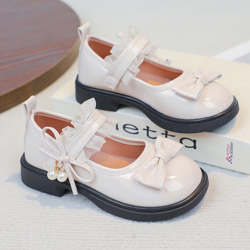 

Девочковые туфли Мэри Джейн из кожи с жемчугом и кружевом - Нескользящая мягкая подошва, туфли принцессы для весны/осени Size 32-37 Full Set 5 Pairs