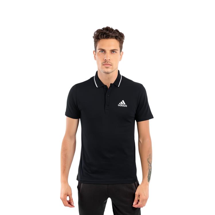 Adidas Polo Shirts Men's Black Polo Collar Moderate Straight Fit GK9027