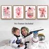 ZHAXFA Pink Outer Space Decor for Kids Room Girls Bedroom Watercolour Star Rocket Astronaut Posters Set Of 4 (8 x10 IN Unframed),Cute pirational Art