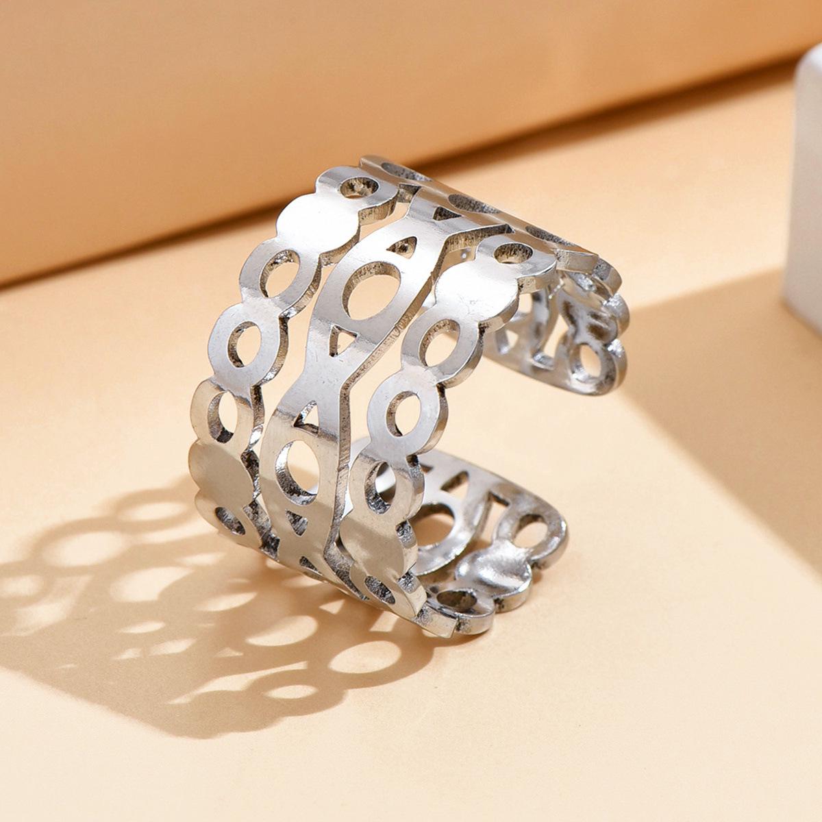 Unisex Wide Hollow Geometric Ring: Trendy Stainless Steel Punk Accessory