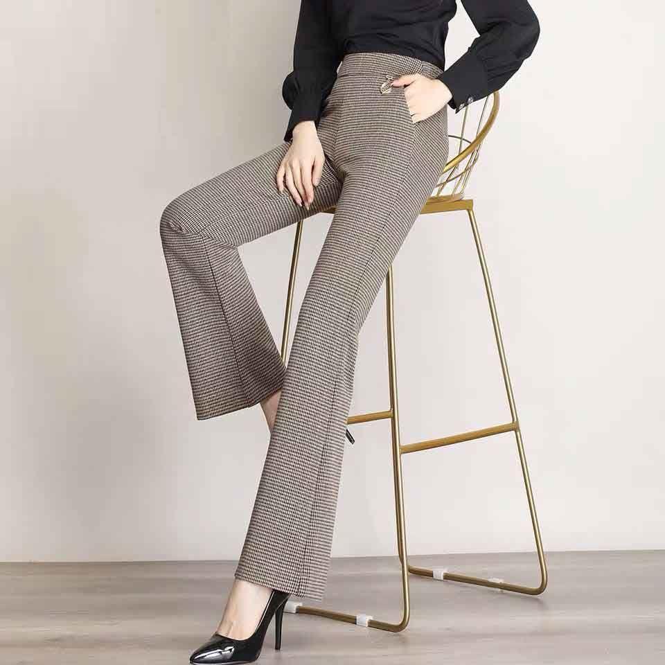 Dámské kalhoty slim fit s kohoutí stopou, mírně rozšířené, jarní novinka, s vysokým pasem, slim, ležérní, mateřské rozšířené kalhoty