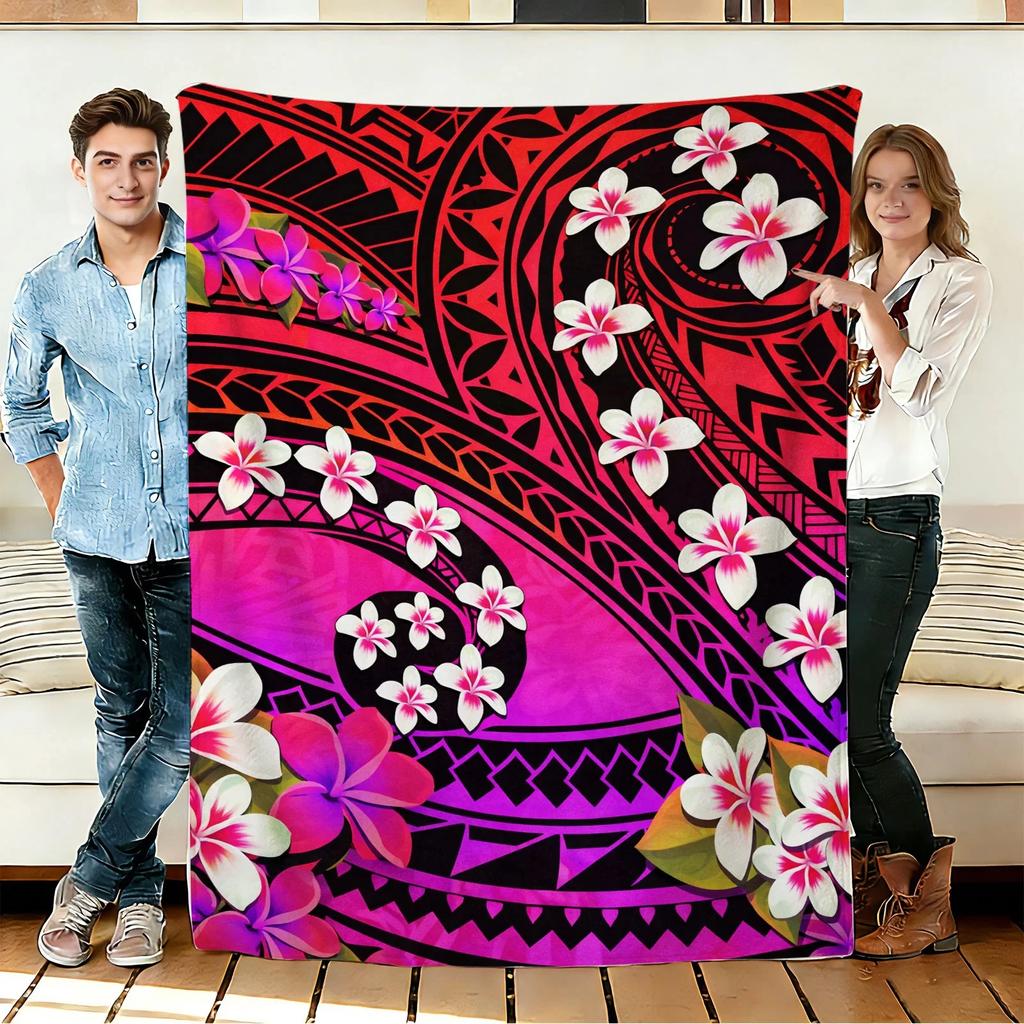 Hawaiian Floral Pattern Flannel Blanket Soft Cozy Throws Napping Travel Use