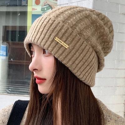 Knitted Beanie Hat Women Soft Warm Hand Crochet Bonnet Caps Solid Color Thick Winter for Girl Thermal Ear Protection Outdoor Hat