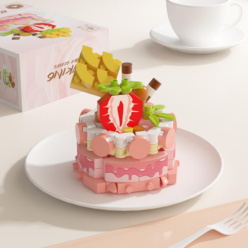 Delicious Dessert Cake Constructor Block,Strawberry Fruit Chocolate Sweet Cake Home Decor Toys,Assembly Gifts For Children Girls