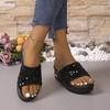Thick-bottomed cool slippers for women's outer wear summer new fashion slope heel one-word drag for women's casual sequins beach sandals