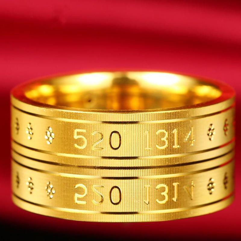 Gold-Plated Brass Couple Rings: Vietnamese Sand Gold 1314 Wedding and Qixi Gift Rings for Men and Women.