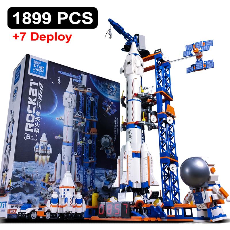 Space Aviation Manned Rocket Building Blocks With Astronaut Figure City Aerospace Model Bricks Children Toys For Kids