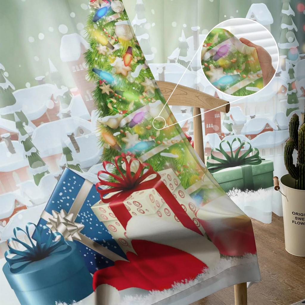 Christmas Tree Bells Village Snøing Tyll Rene vindusgardiner til stue Soverom dekor Voile Gardiner Gardiner