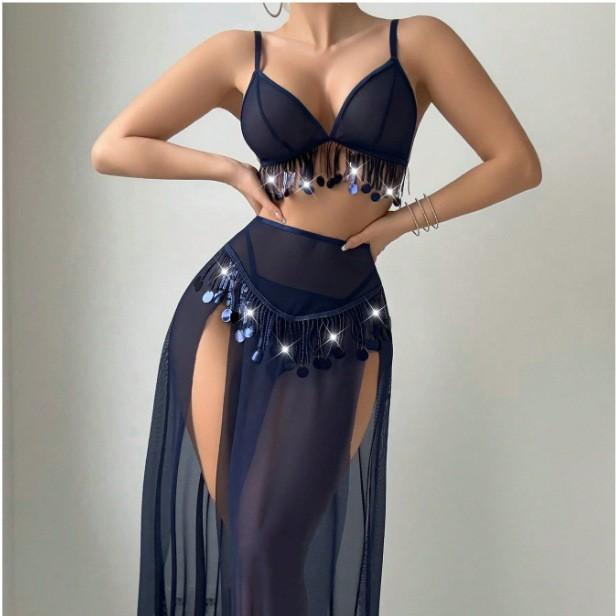 European and American Large-size Erotic Underwear Exotic Belly Dance Sexy Perspective Slit Skirt Thong