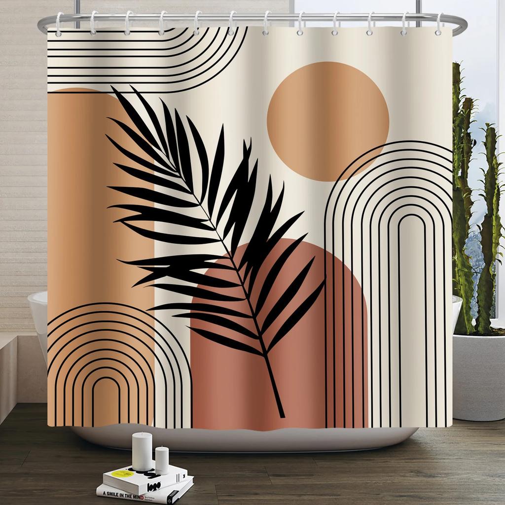 Nordic Wind Boho Shower Curtain for Bathroom Abstract Mid Century Modern Minimalist Geometric Arch Beige Bohemian Bath Curtain
