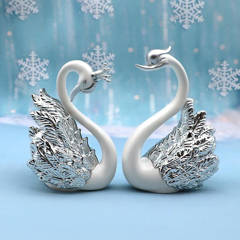 2pcs Swan Model Cute Figurine Collectibles Cute Car Interior Cake Top Decor for Love Theme Decoration Luxury Home Decor