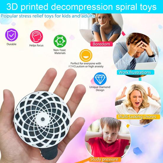 Stressabbau-Spiralspielzeug, 3D-gedrucktes Spielzeug, Zappelspielzeug im Taschenformat, Entspannungs-Drehrad, konzentrationssteigerndes Spielzeug
