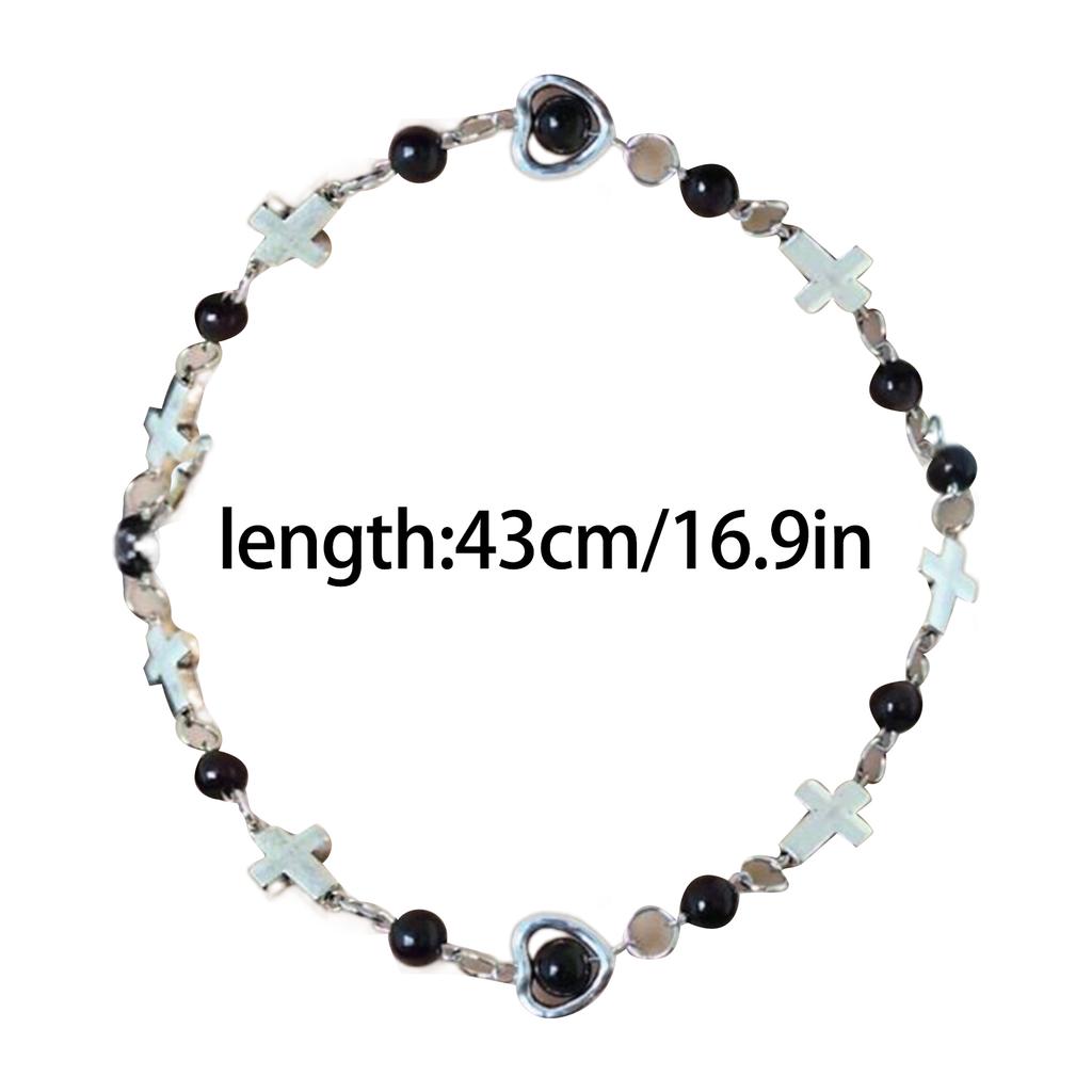 Women's Fashion Necklace with Pearls Bead Stylish Beaded Necklace Jewelry Delicate Crosses Heart Neckchain Ornament