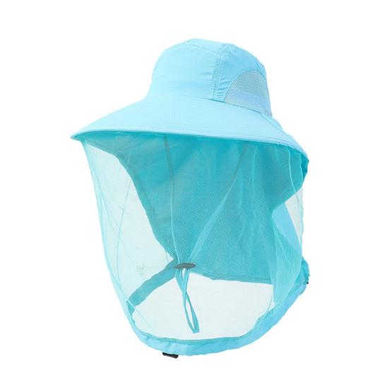 Fishing Hat with Veil Mesh Wide Brim Sun Protection Breathable Hat Mosquito-Proof Adjustable Drawstring Hat