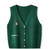 Vintage Fried Dough Twists V-neck Knitted Vest for Women Spring Autumn Hand Embroidered Vest