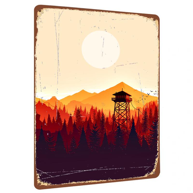 

Sunset Mountain Fire Lookout Tower Scenic Metal Wall Art Home Decor Living Room Study Room Hanging Decoration 20x30cm（7.8x11.8inch）