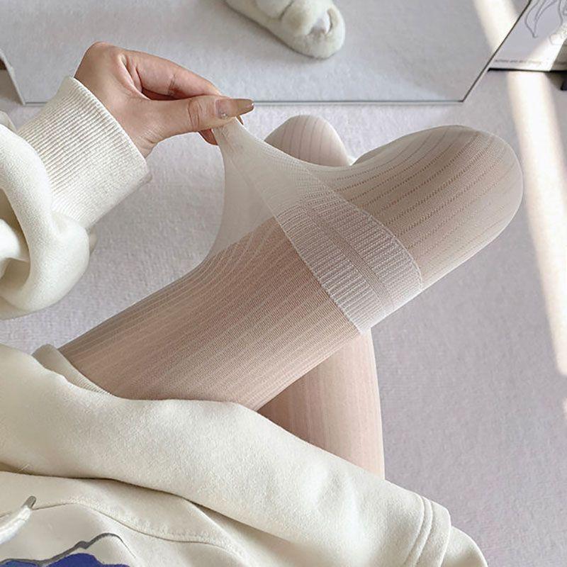 Japanese-style Vertical Stripe Spliced Stockings for Women Summer Thin Style Sweet and Dark Black Silk Sexy Pantyhose