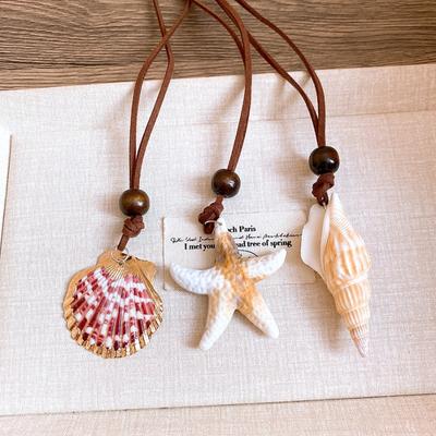 Oceanic Shell Starfish Conch Pendant Necklaces for Women Adjustable Rope Collarbone Chains Necklace Seaside Holiday Jewelry V