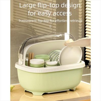 Large Capacity Dish Drainer With Roof Cover Plastic Multifunctional Kitchen Utensils Rack with Drain Board Dustproof