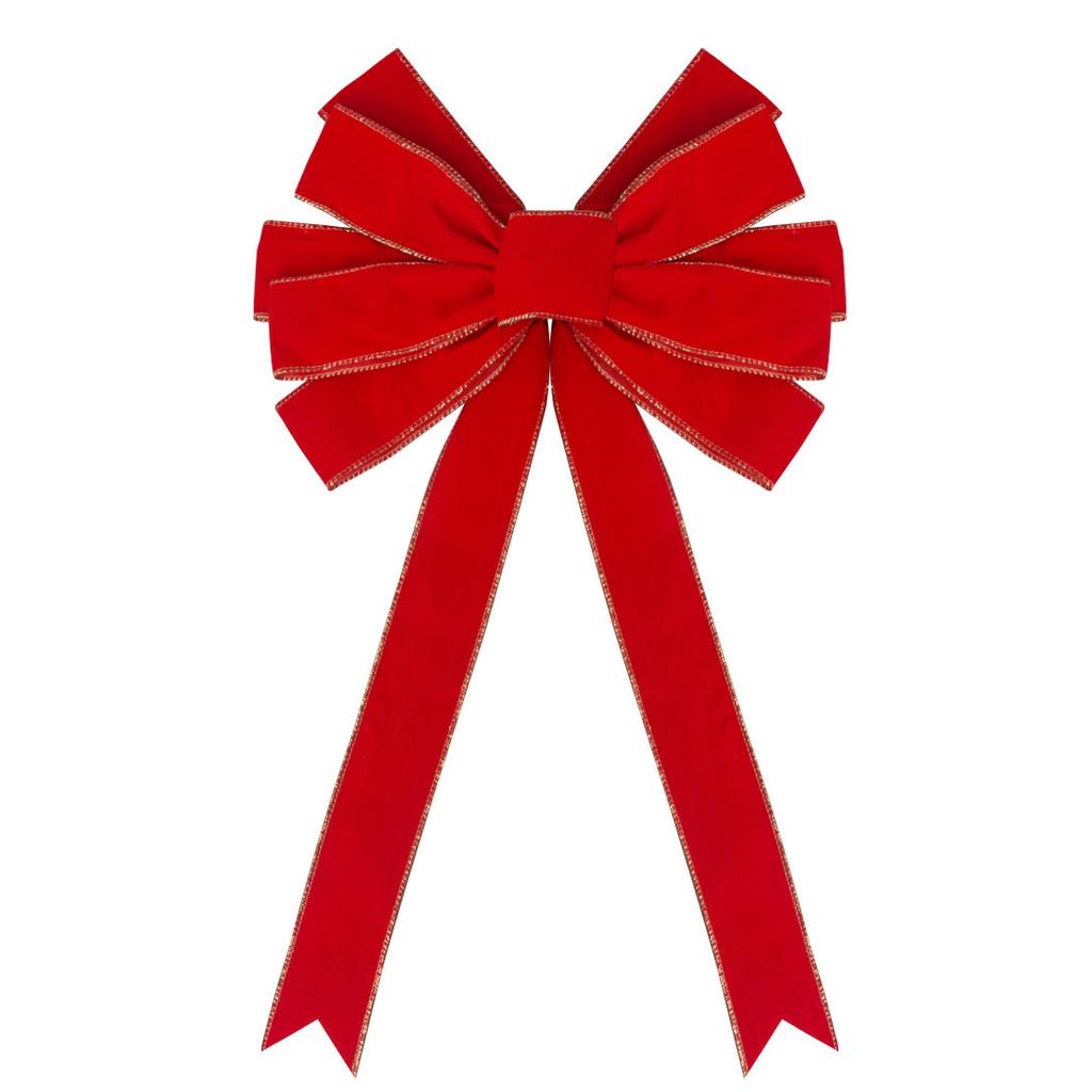 Large Red Christmas Bows Outdoor Decorations Christmas Tree Top Bow Velvet Wreath with Glitter Gold Edge Front Door Decoration
