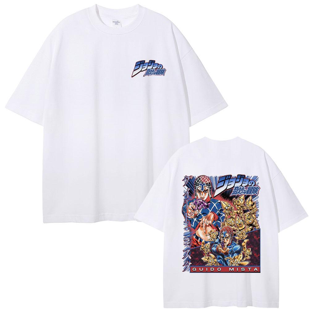 Anime JoJo Bizarre Adventure Guido Mista Graphic Tshirt Men Women Casual Cotton Short Sleeve T Shirts Manga Vintage Tee Shirt