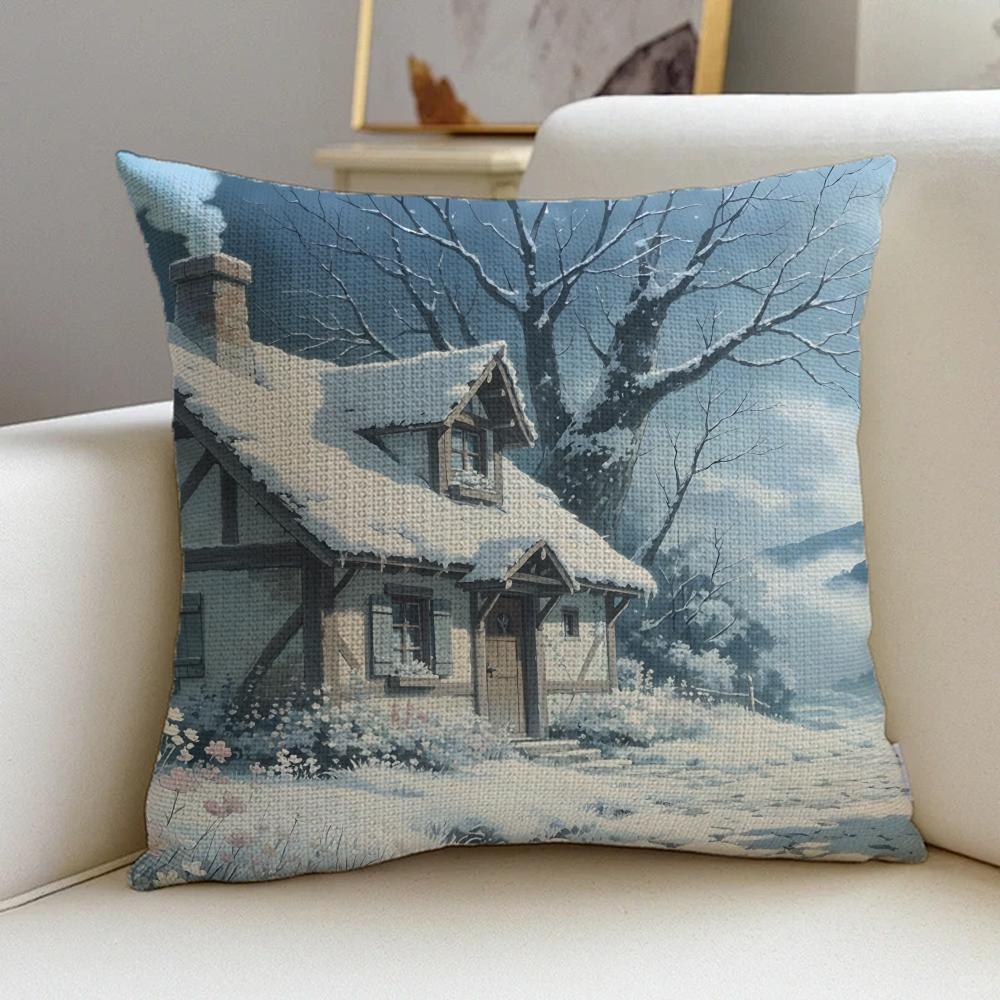 M-Cabin In The Woods Cushion Cover Natural Linen Pillowcase Set, All-In-One Decor For Sofa, Bedroom & Chair