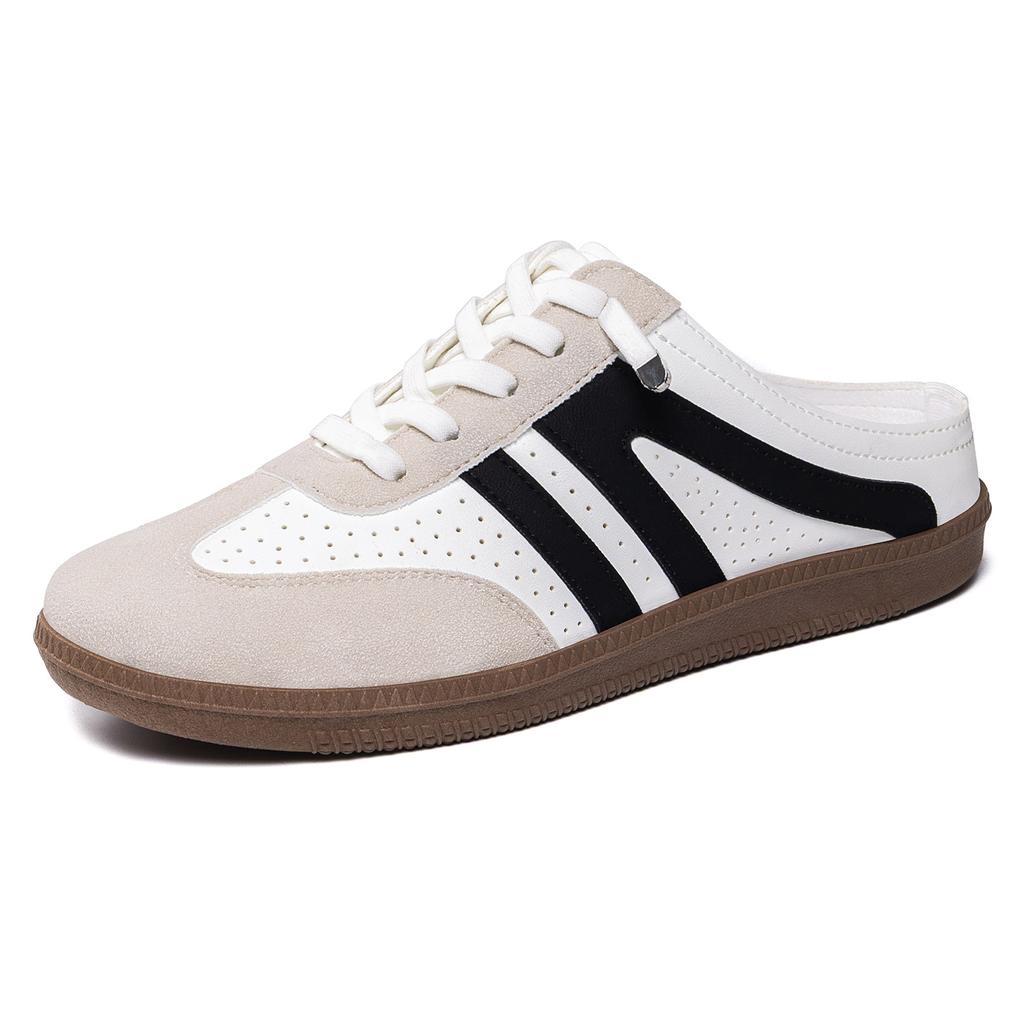 Women Retro Color Block Slip On German Trainer Mule Slippers, Breathable Soft Sole Versatile Casual Summer Walking Shoes