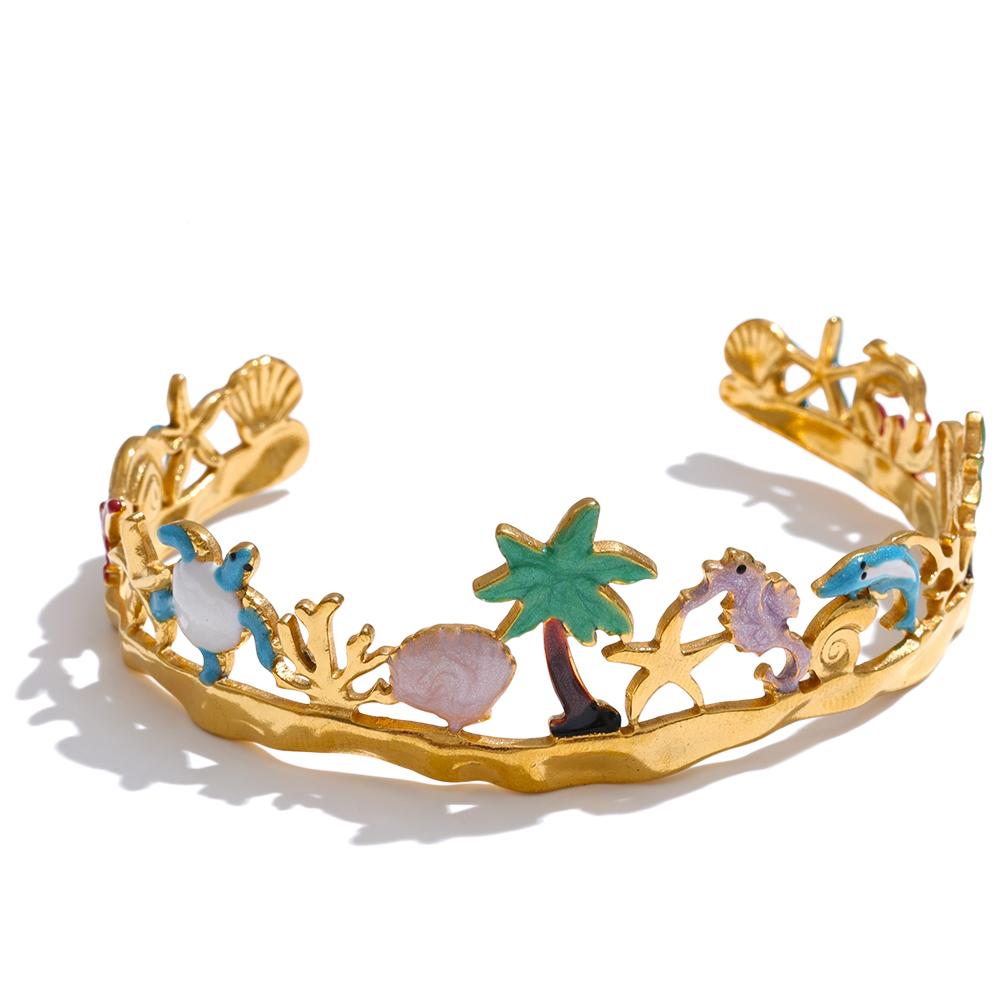 

Eetit Открытый Океанический Стиль Красочная Эмаль Кокосовая Скорлупа Дельфин Манжета Браслет Золотая Нержавеющая Сталь Летние Стильные Украшения золотой