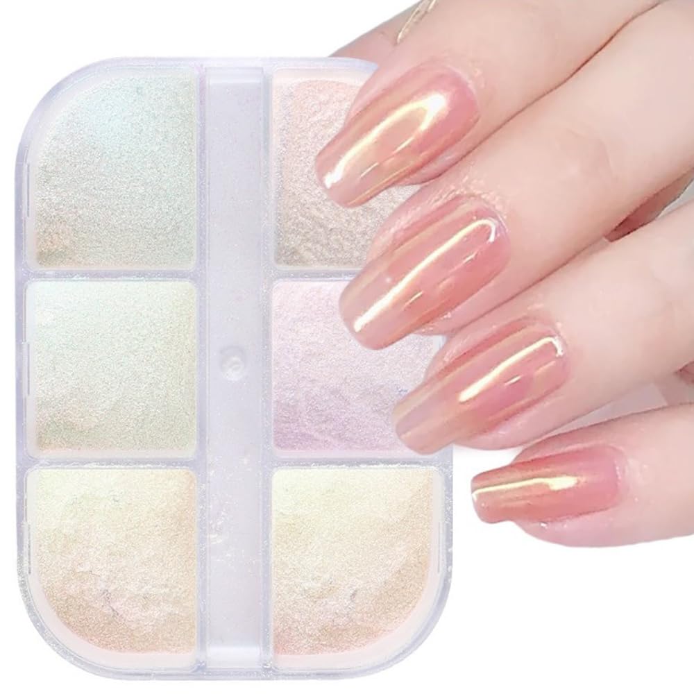 GOODCHI Aurora Powder, Mirror Powder, 6 Colors, Neon Powder, Aurora Shell Powder, Aurora Nails, Mirror Nails, DIY, Resin Nail Art (04)