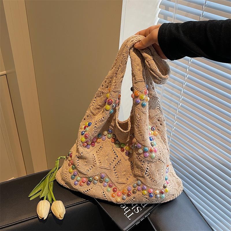 Lazy wind big bag women's new popular fashion knitted shoulder bag large capacity commuter tote bag