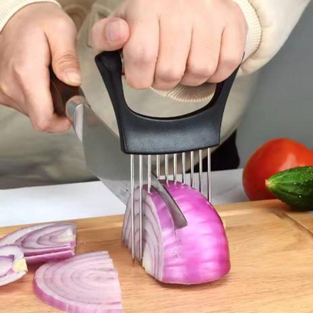 Full Grip Handle Onion Slicer Holder Stainless Steel Vegetables Cutting Fork Kitchen Gadgets